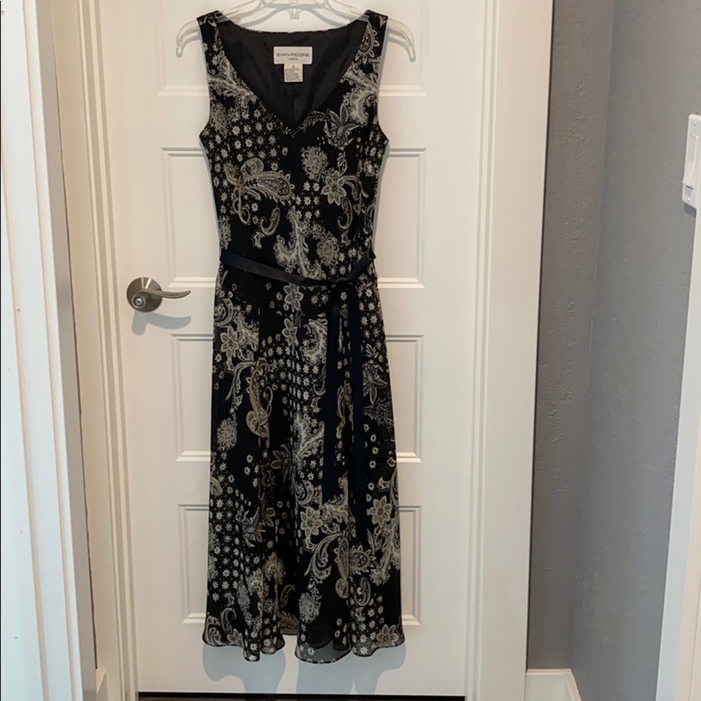 Evan Pican Sz 8 Black Paisley Dress Good Used